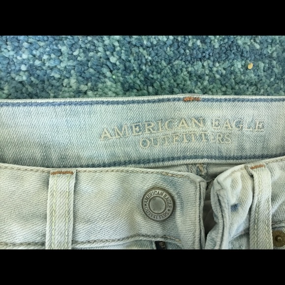 Lace side light denim high rise shorties. - Picture 2 of 4